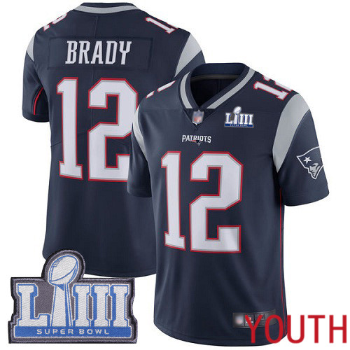 New England Patriots Football #12 Super Bowl LIII Bound Limited Navy Blue Youth Tom Brady Home NFL Jersey->women nfl jersey->Women Jersey